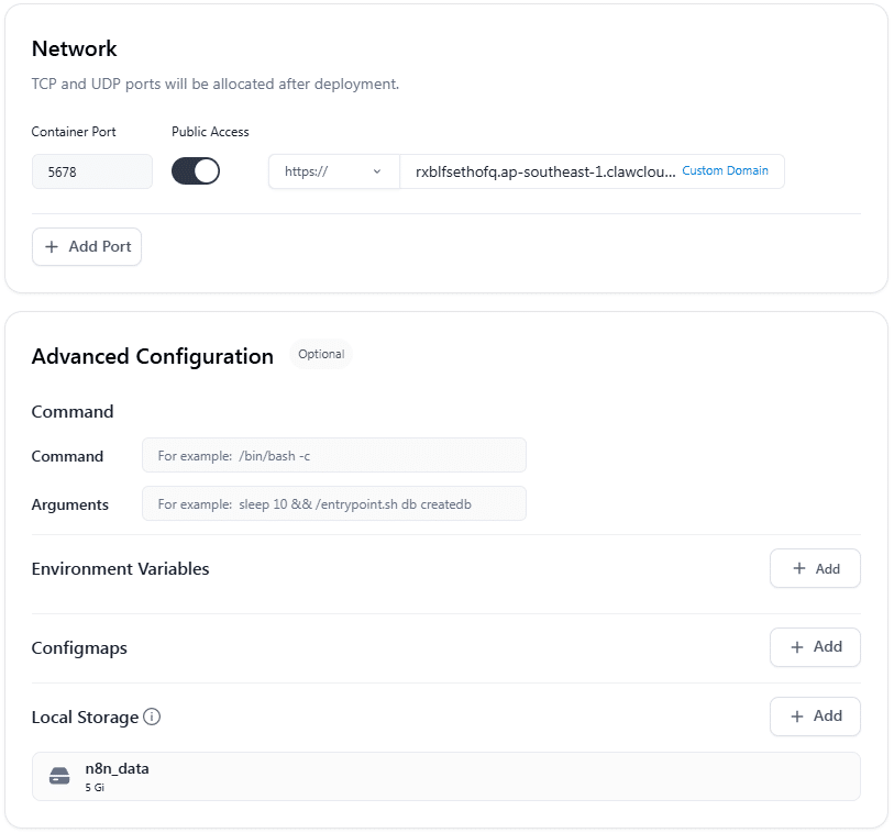 Claw.cloud Cung Cấp Nền Tảng Lưu Trữ Miễn Phí cho n8n 10 deploy n8n app on claw.cloud