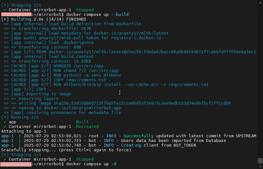 setup mltb by docker compose